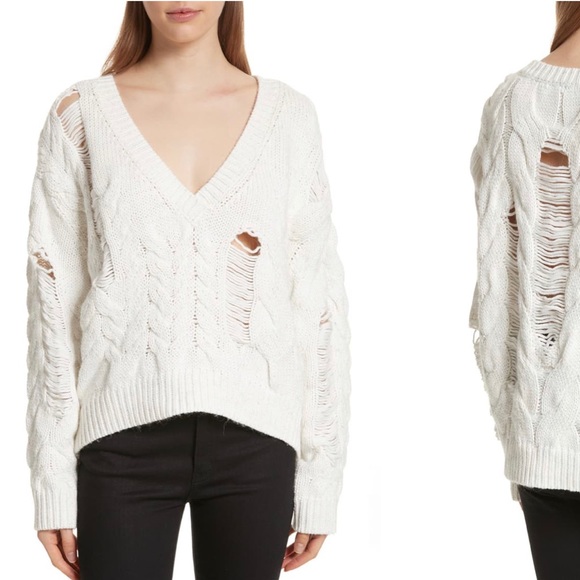distressed cable knit sweater